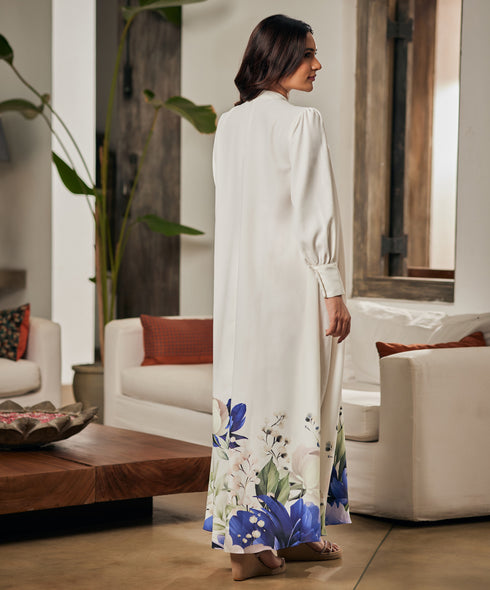 Border Printed Butterfly Sleeve Maxi Dress
